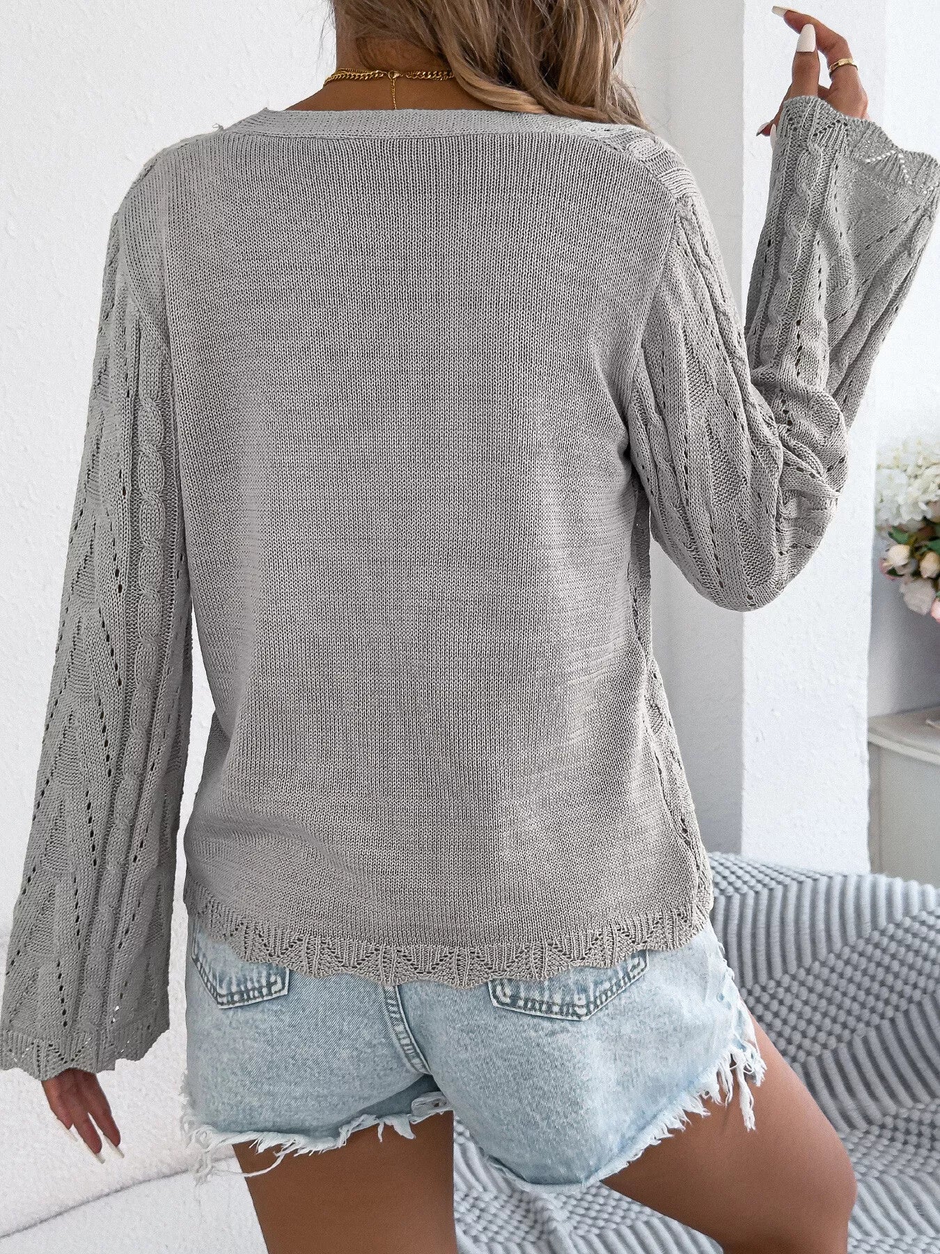 Openwork Tie-Front Knit Cardigan - Image 8