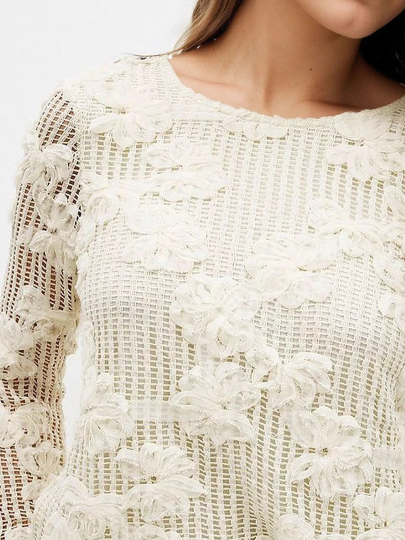 Openwork Tied Back Long Sleeve Blouse - Image 5