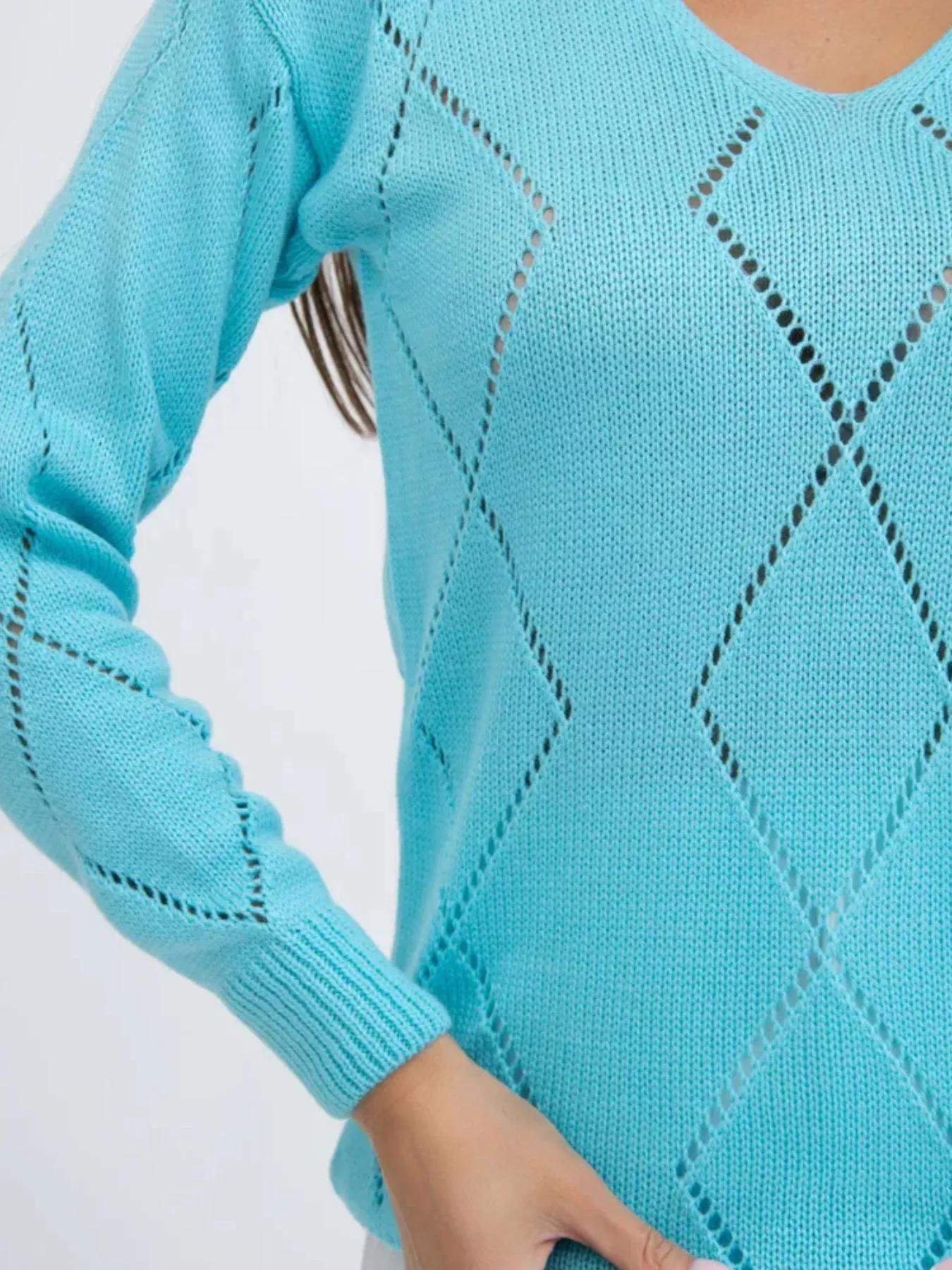 Openwork V-Neck Sweater - Image 17