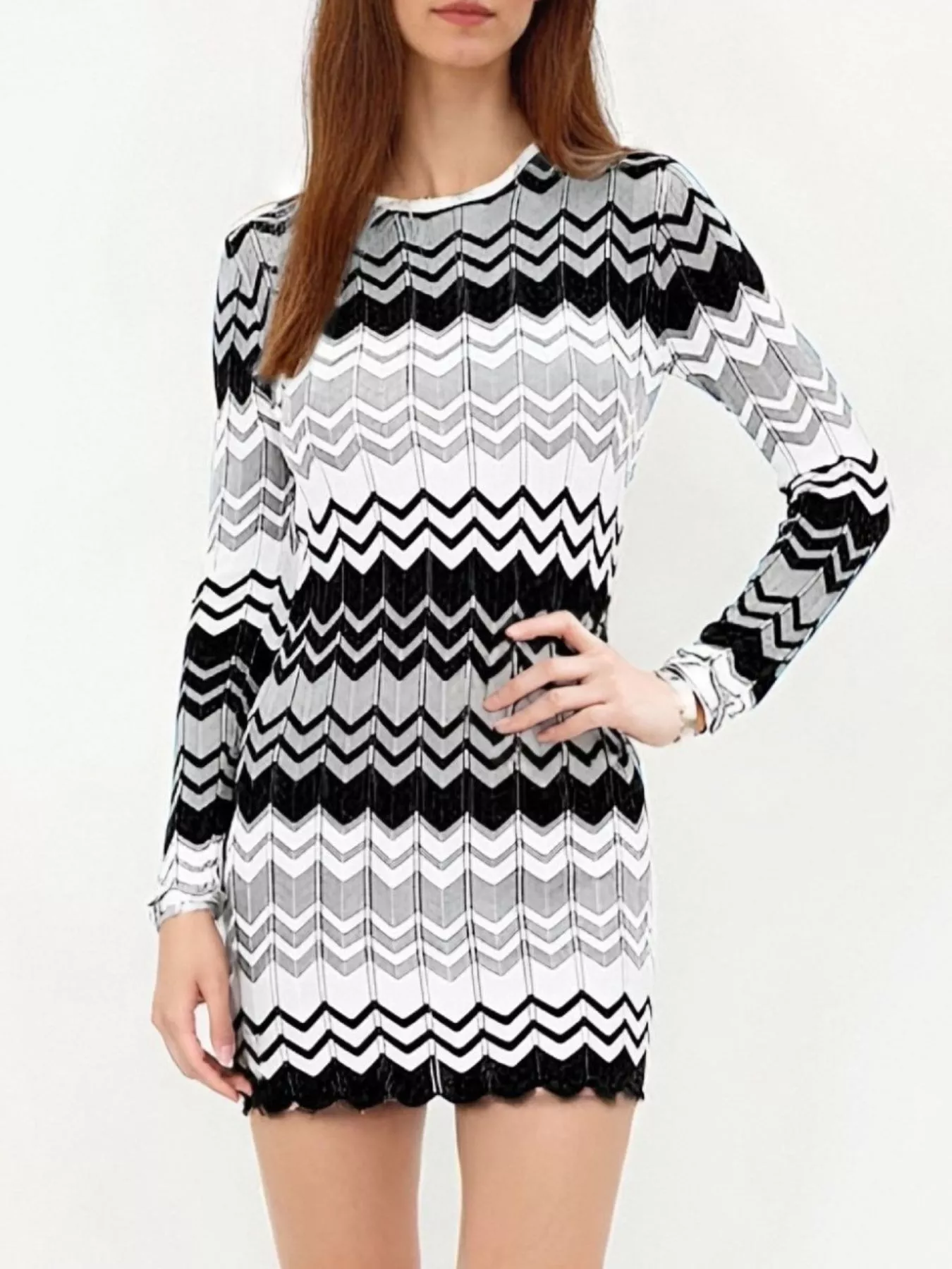Openwork Wave Pattern Long Sleeve Sweater Dress - Image 9
