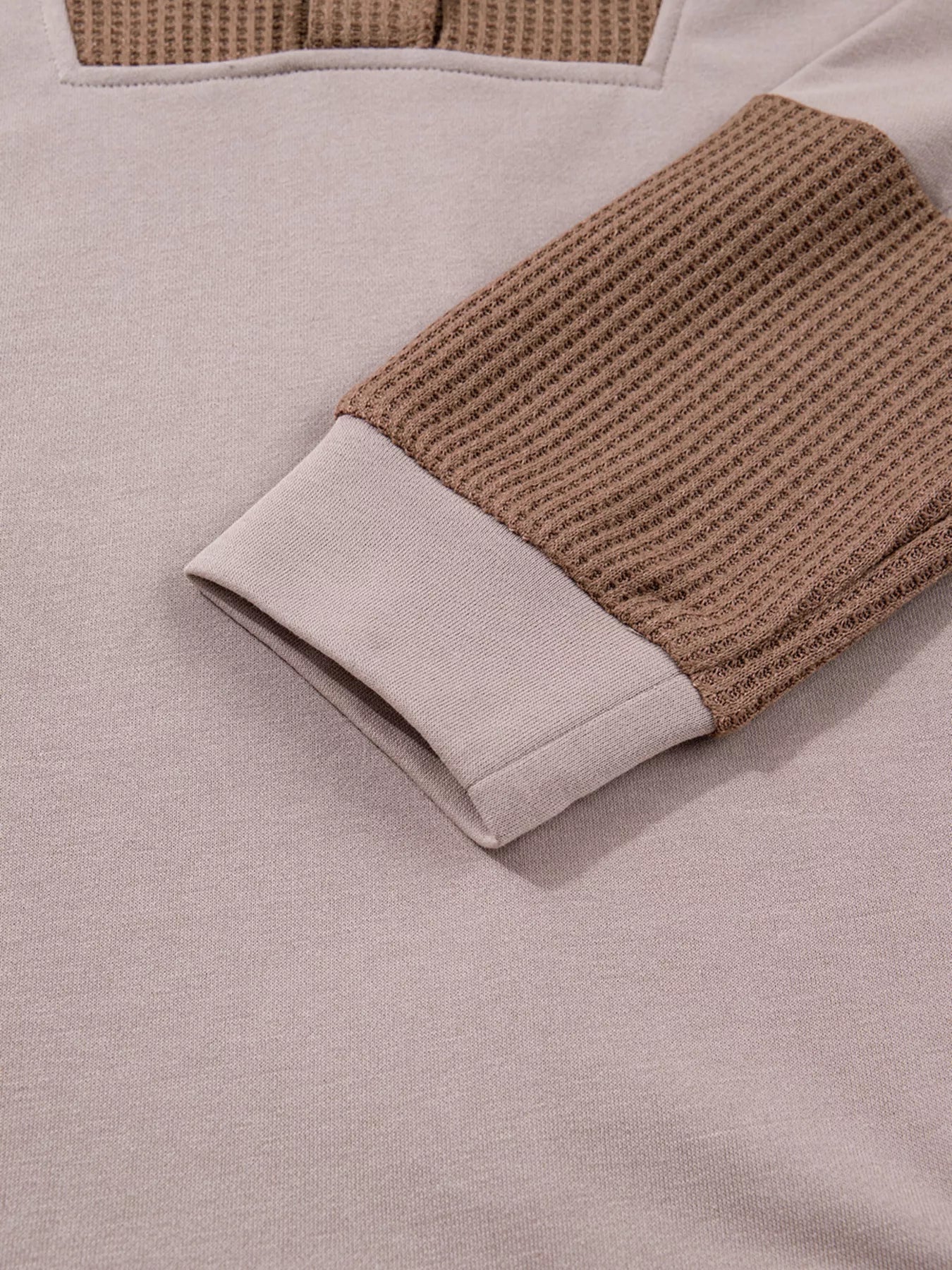 Oversize Waffle Patchwork Exposed Seam Casual Hoodie - Image 9