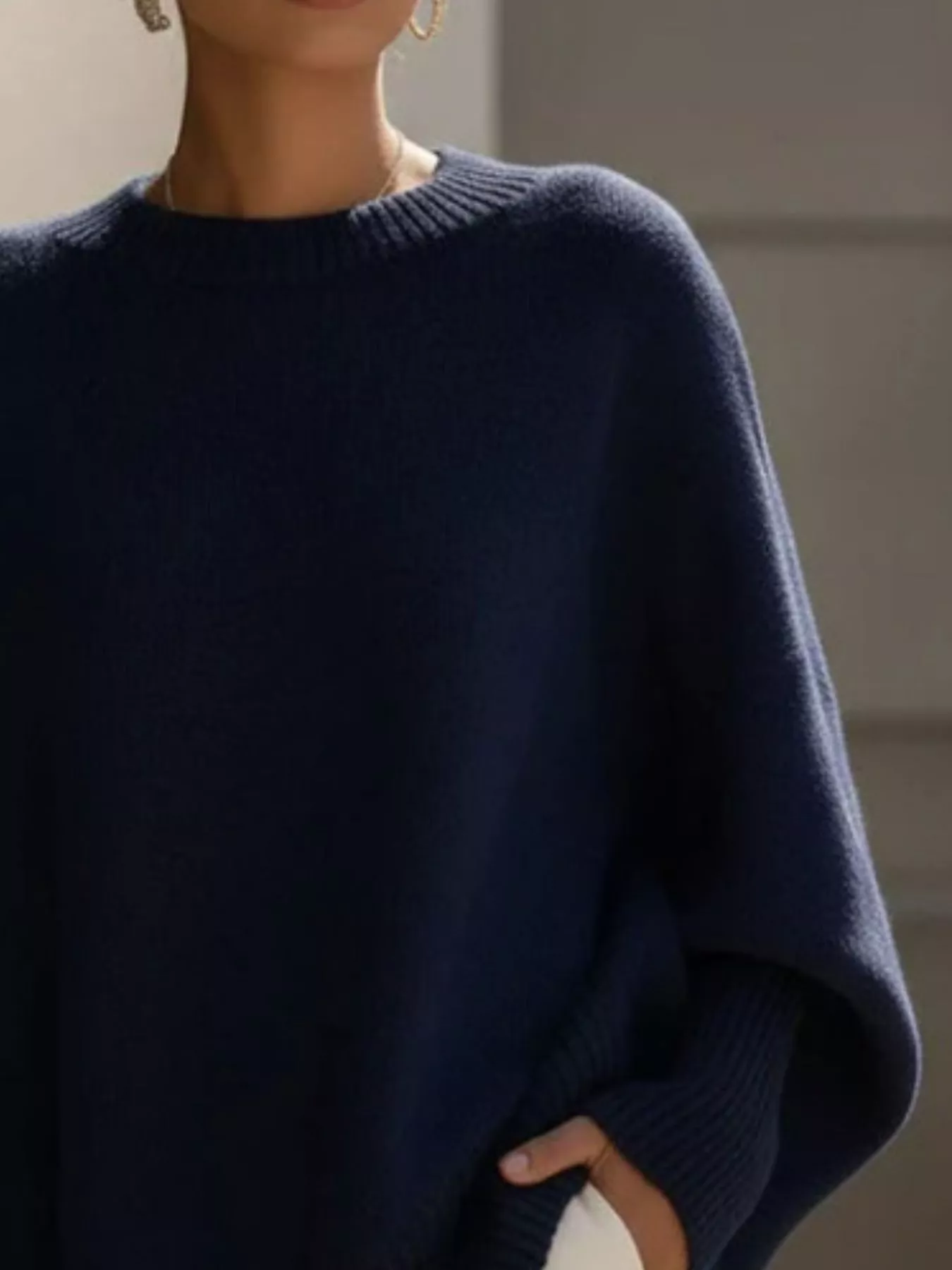 Oversized Batwing Sleeve Round Neck Sweater - Image 20