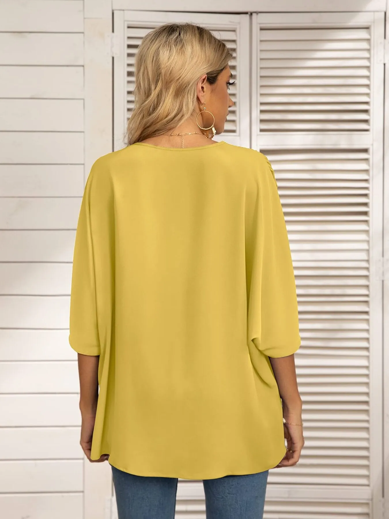 Oversized Contrast V-Neck Half Sleeve Blouse - Image 9