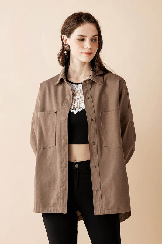 Oversized Denim Twill Shirt Jacket Shacket - Image 3