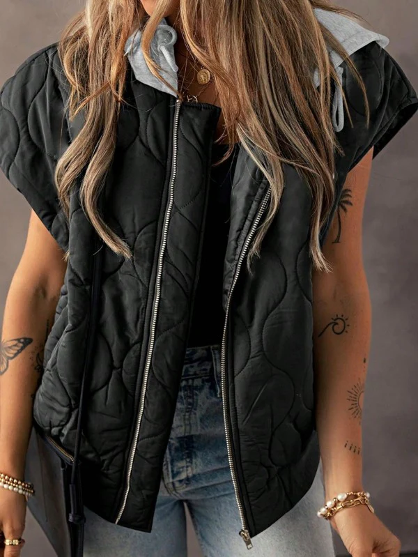 Oversized Drawstring Hooded Zip Up Puffer Vest - Image 7