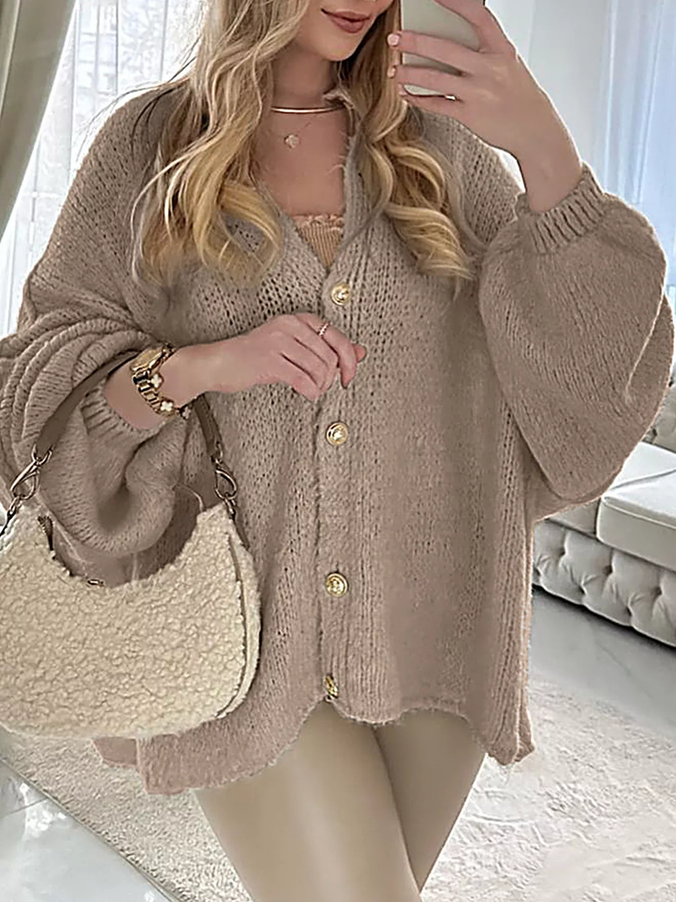Oversized Knit Button Up Cardigan - Image 10