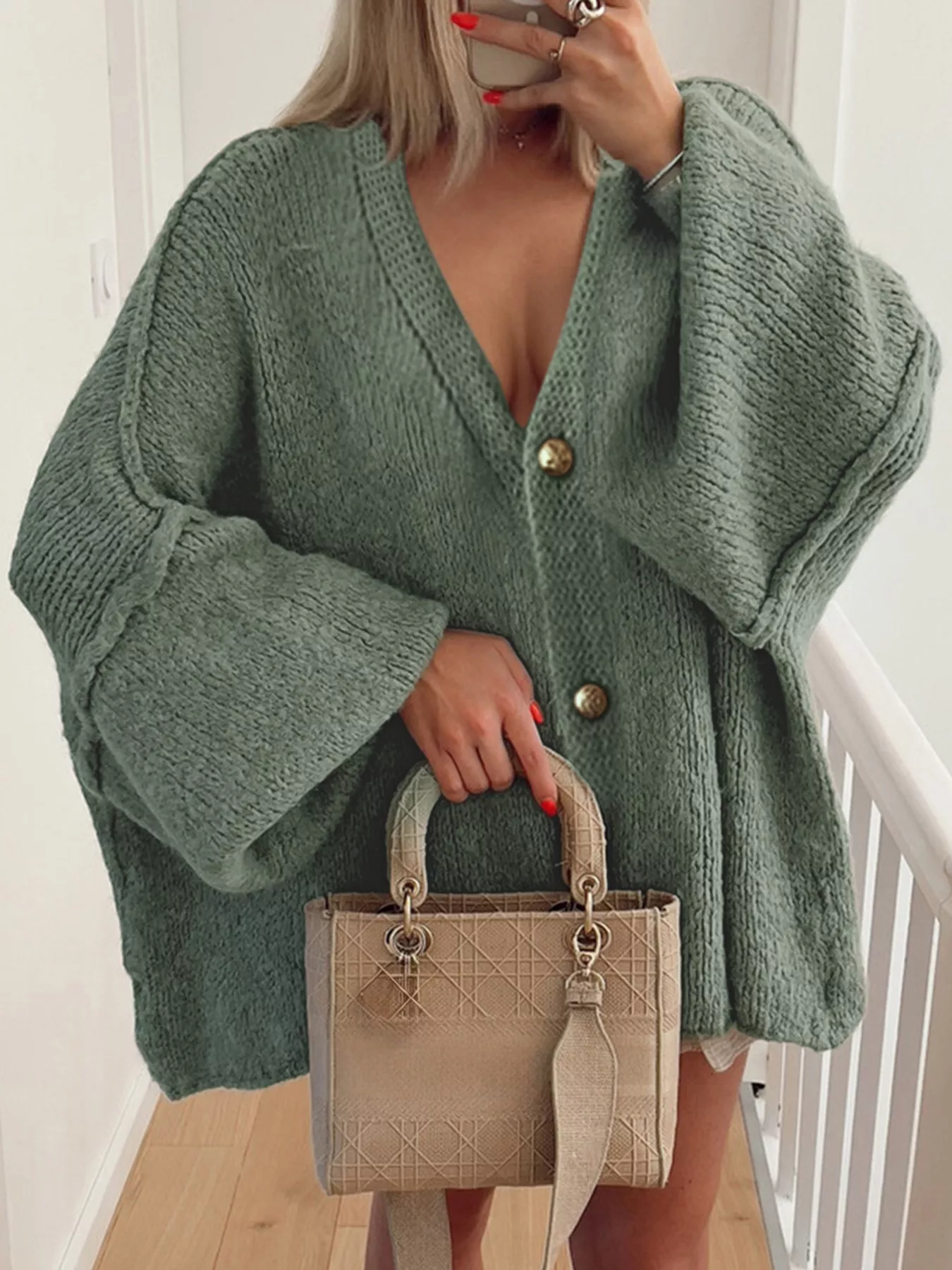 Oversized Knit Button Up Cardigan - Image 6