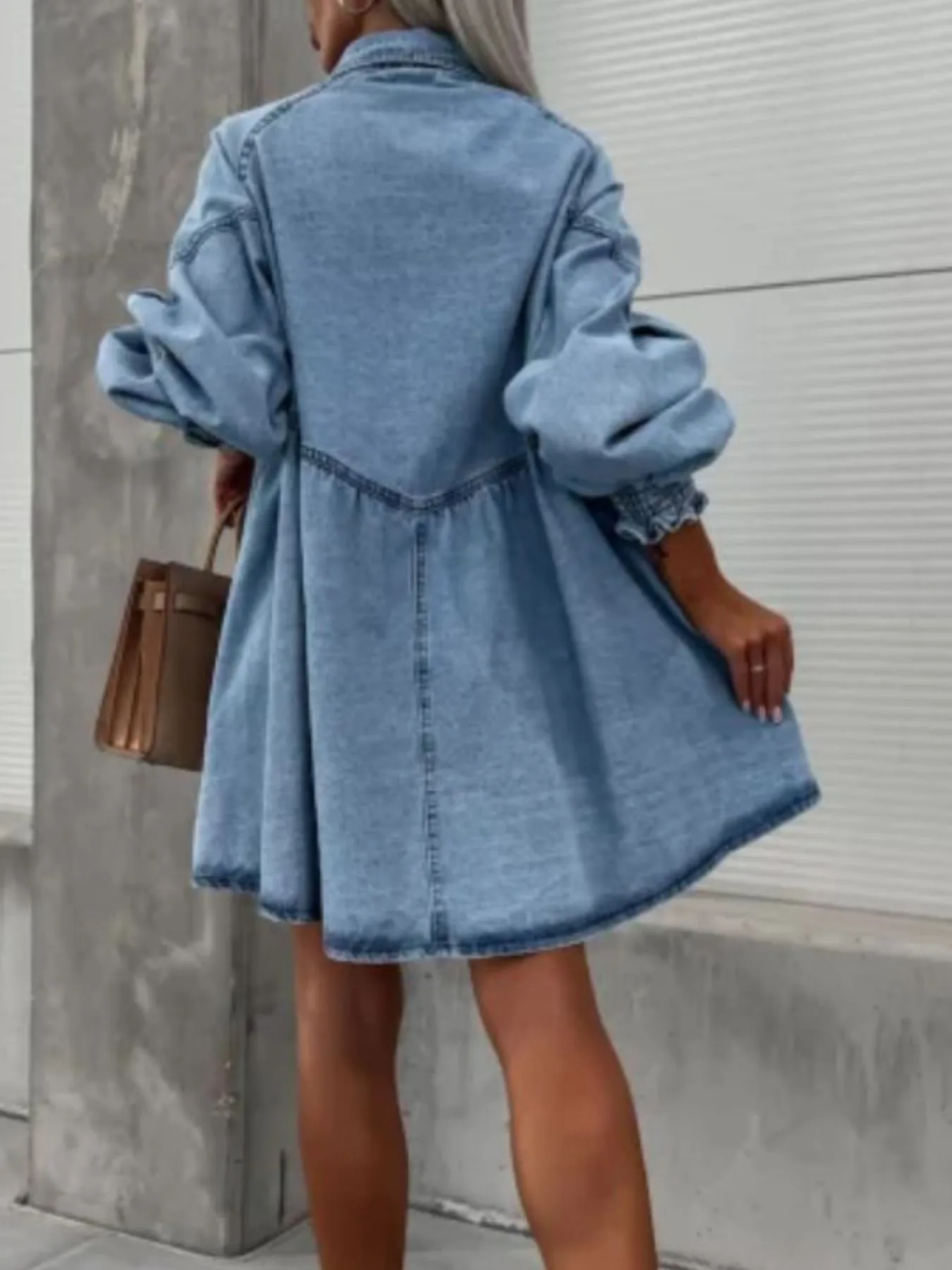 Oversized Long Sleeve Button-Up Denim Dress - Image 4