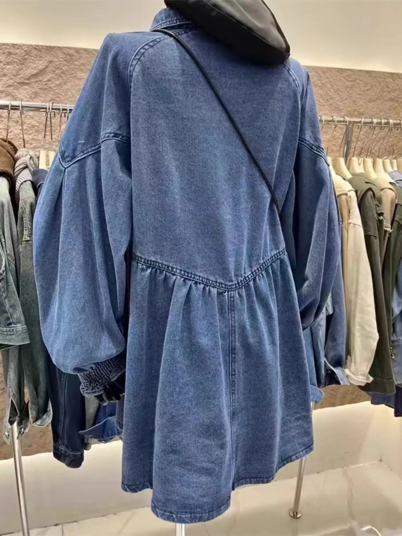 Oversized Long Sleeve Button-Up Denim Dress - Image 7