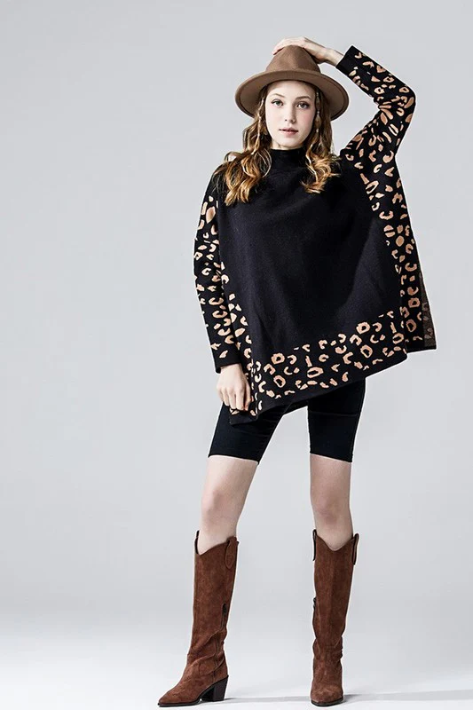 Oversized Mock Neck Leopard Print Sweater Tunic - Image 9