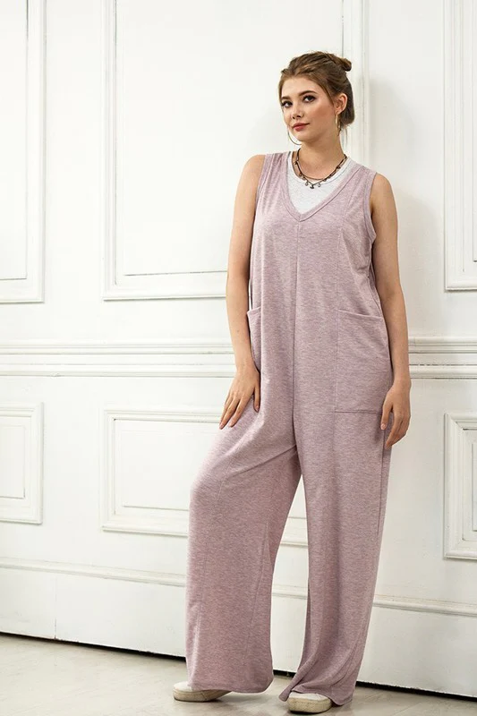 Oversized Patched Pocket V-Neck Jumpsuit - Image 11
