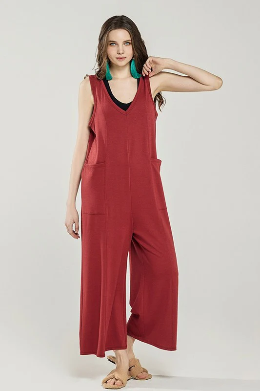 Oversized Patched Pocket V-Neck Jumpsuit - Image 14