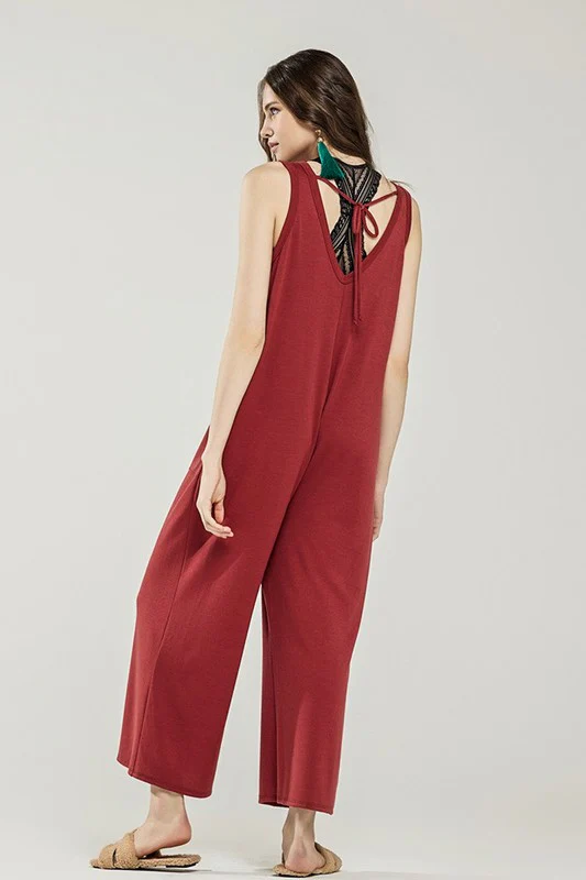 Oversized Patched Pocket V-Neck Jumpsuit - Image 16