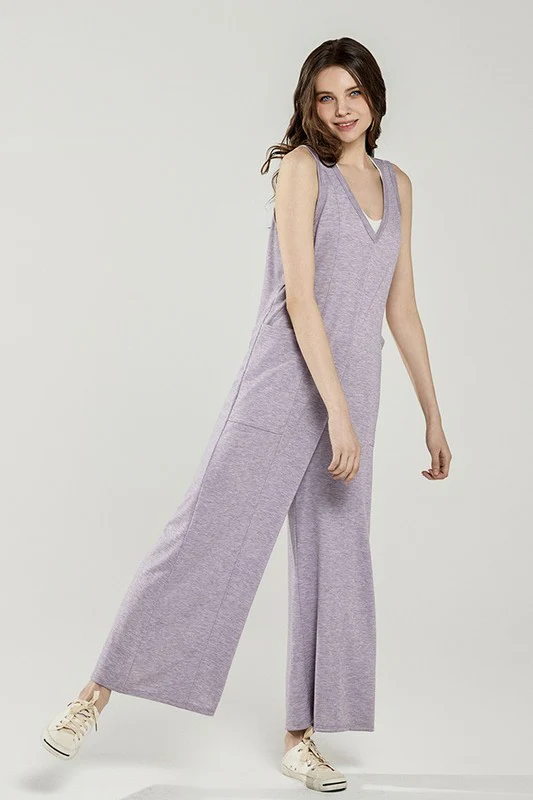 Oversized Patched Pocket V-Neck Jumpsuit - Image 2