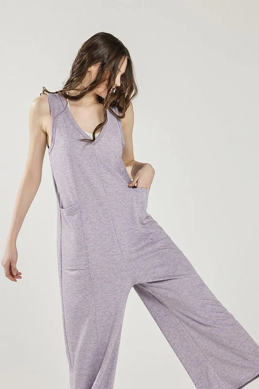 Oversized Patched Pocket V-Neck Jumpsuit - Image 3