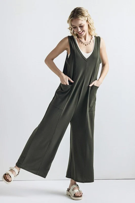 Oversized Patched Pocket V-Neck Jumpsuit - Image 6