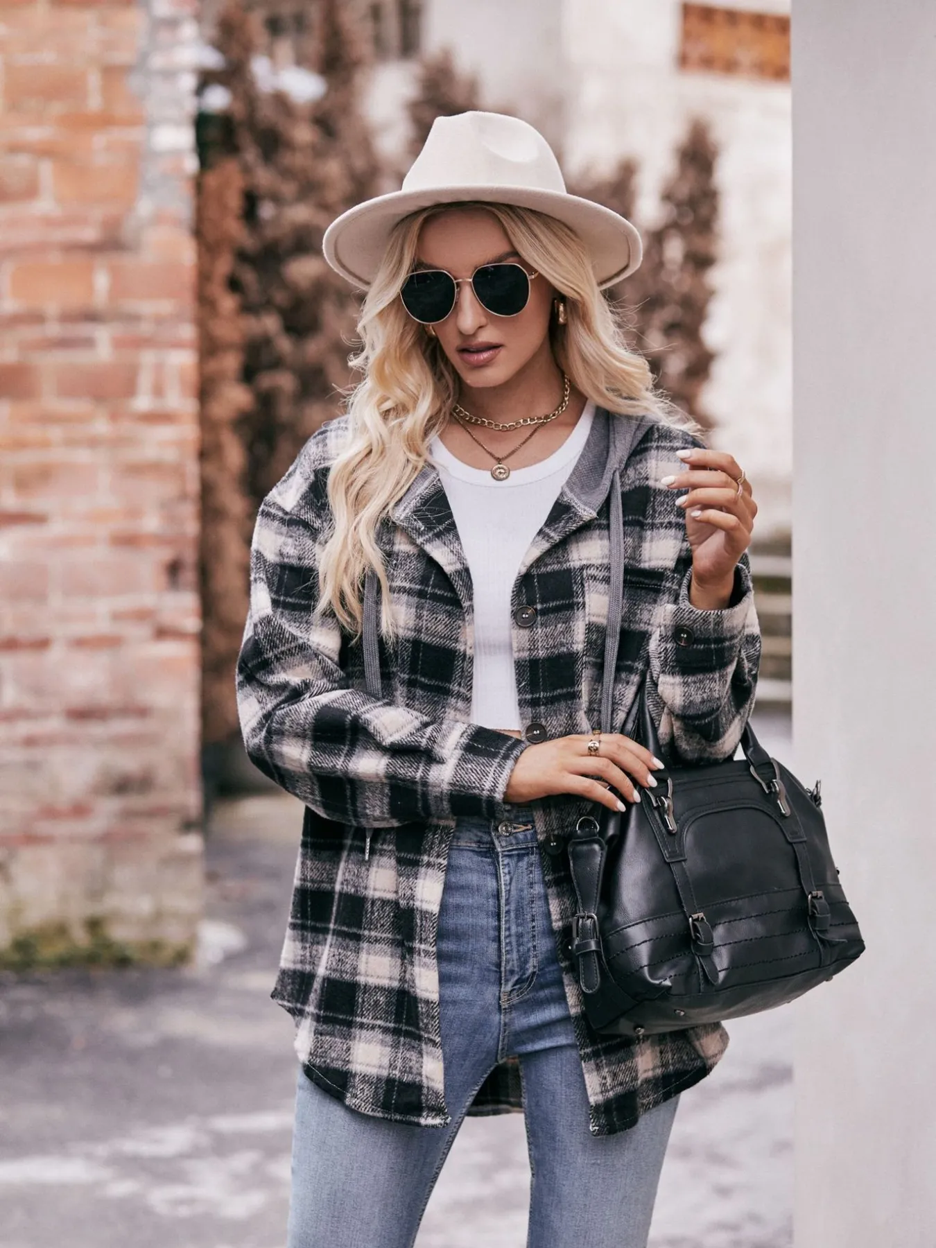 Oversized Plaid Button Up Shacket - Image 3