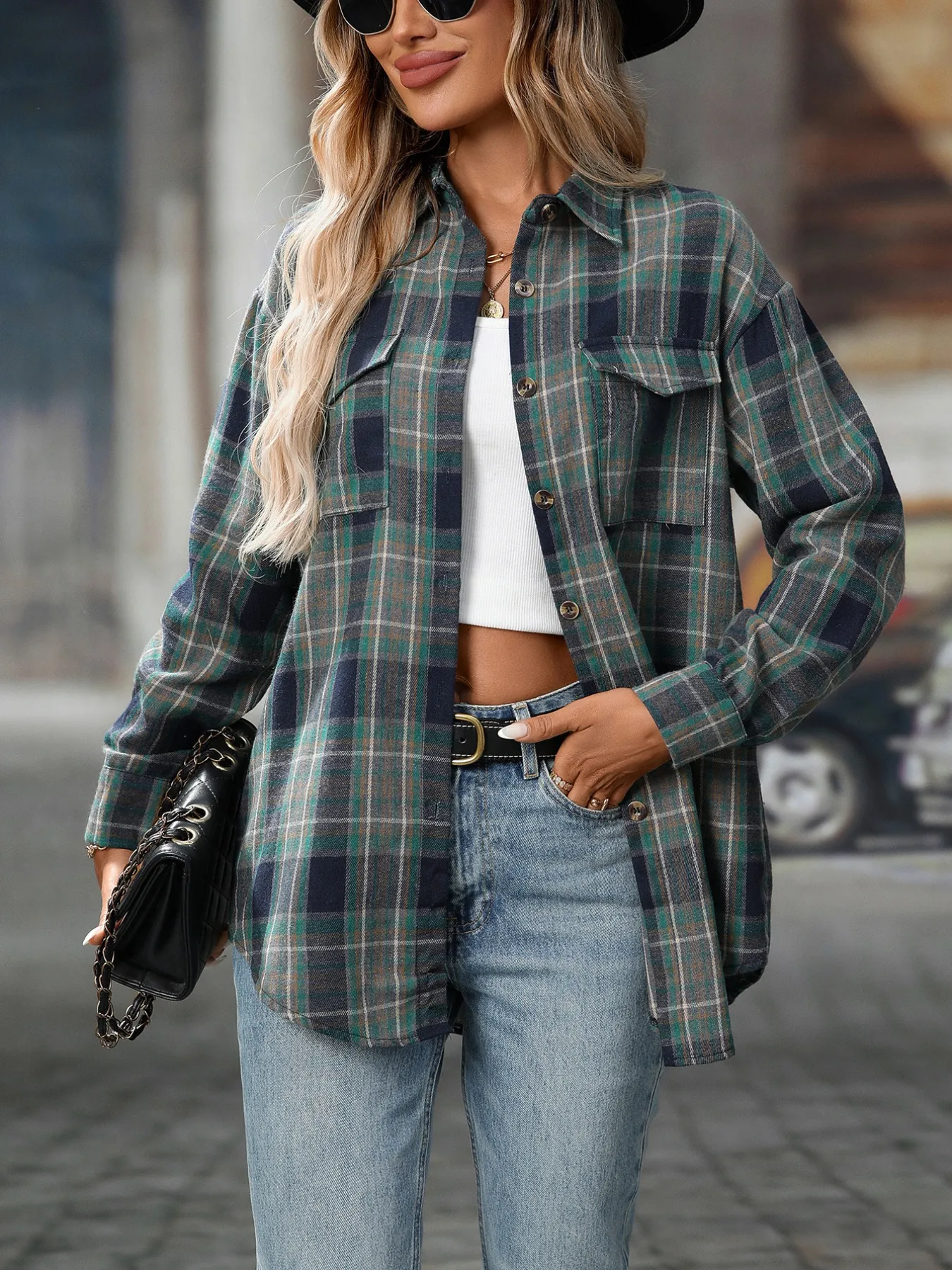 Oversized Plaid Button-Up Shirt - Image 26