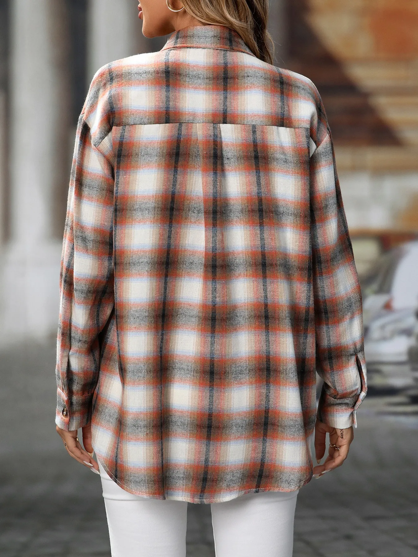Oversized Plaid Button-Up Shirt - Image 5