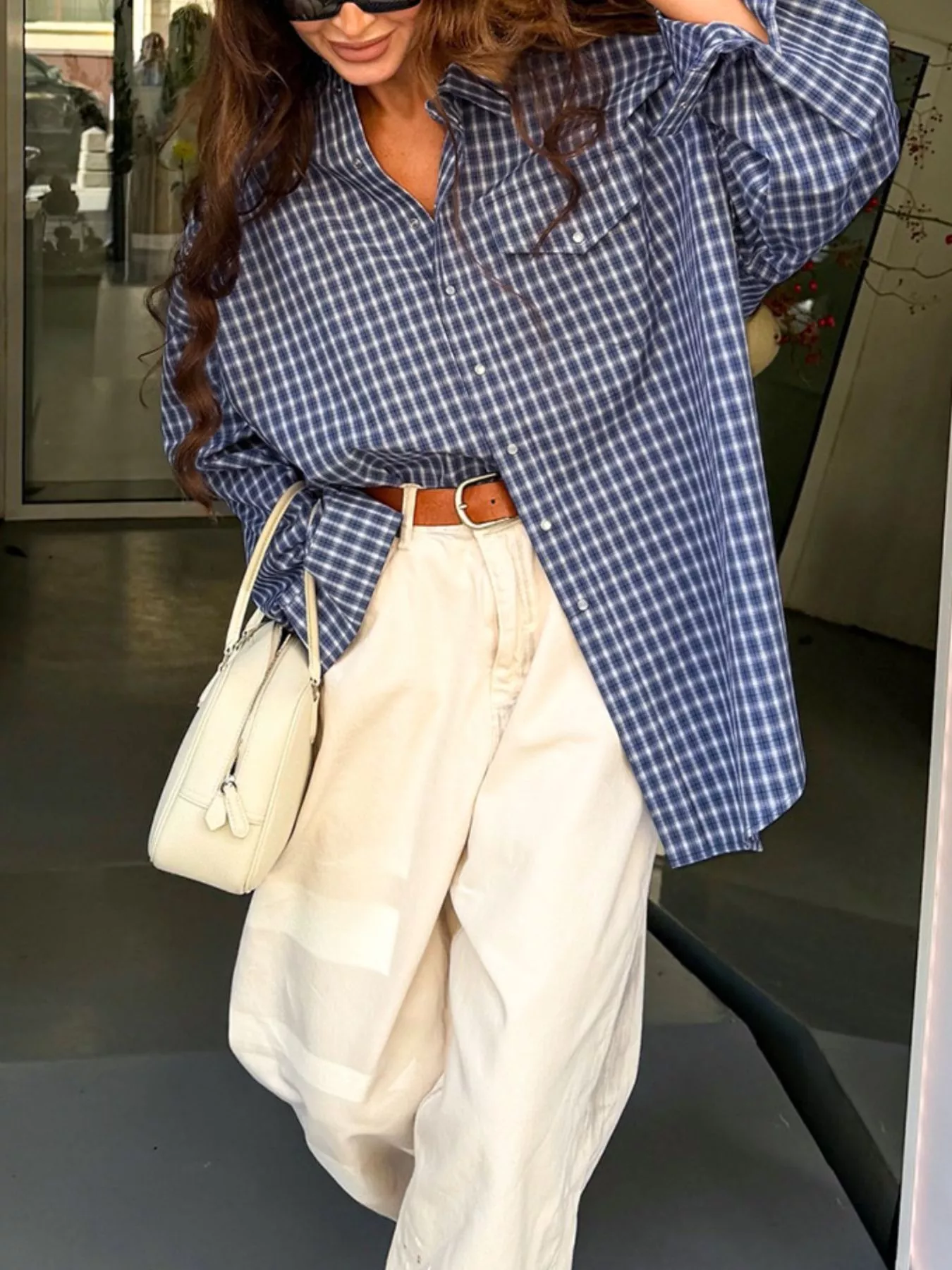 Oversized Plaid Button Up Shirt - Image 3