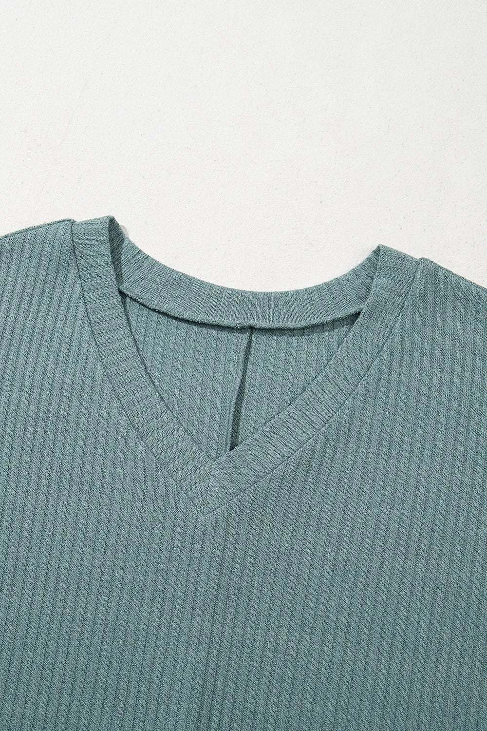 Oversized Ribbed Knit V Neck Dolman Short Sleeve Top - Image 8