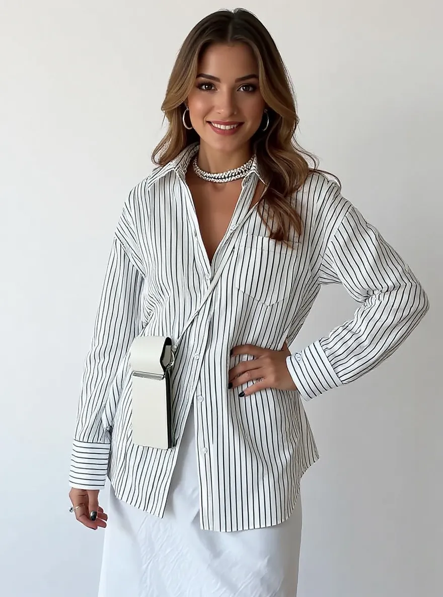 Oversized Striped Button-Down Shirt