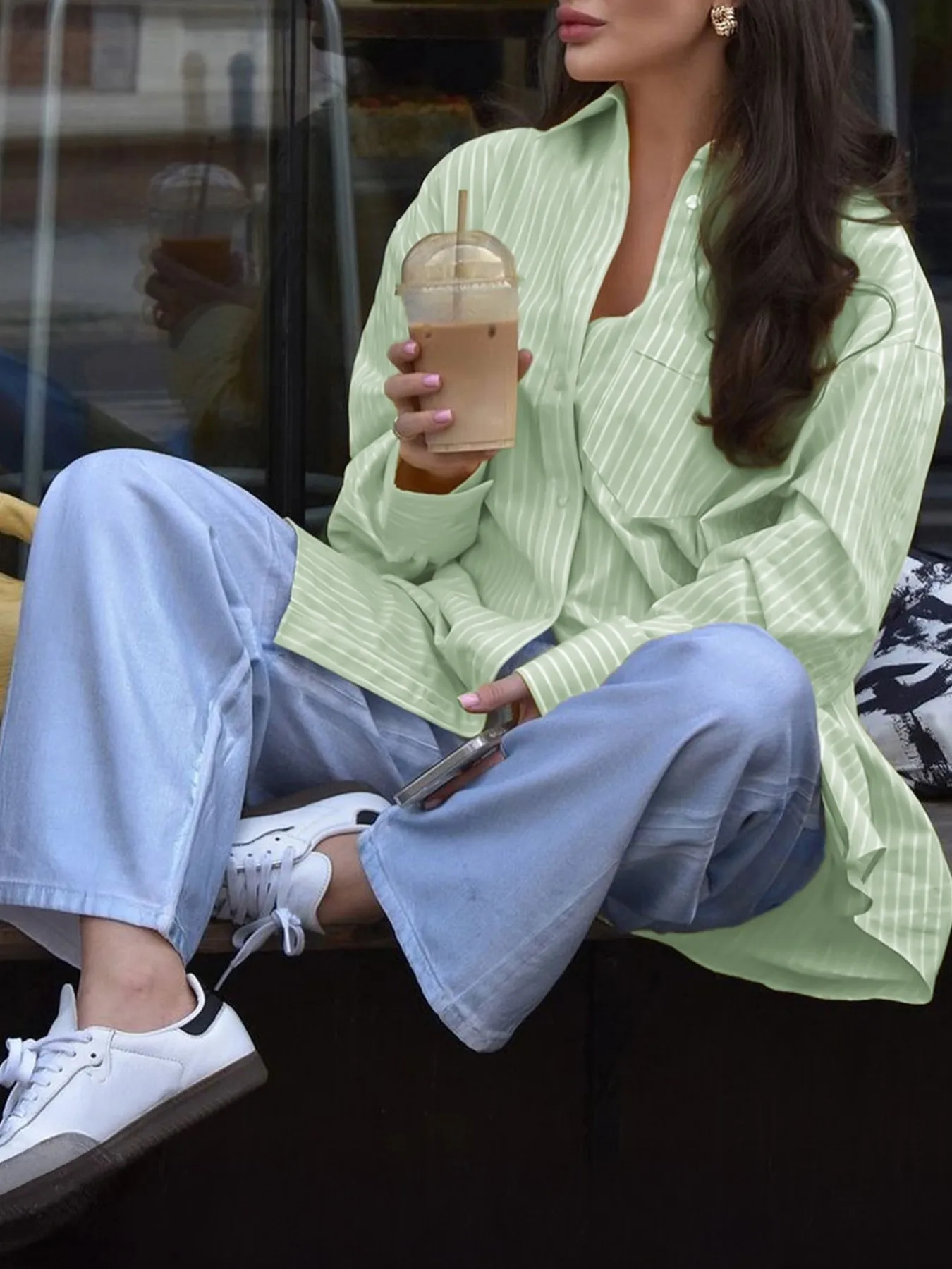 Oversized Striped Button-Down Shirt - Image 23