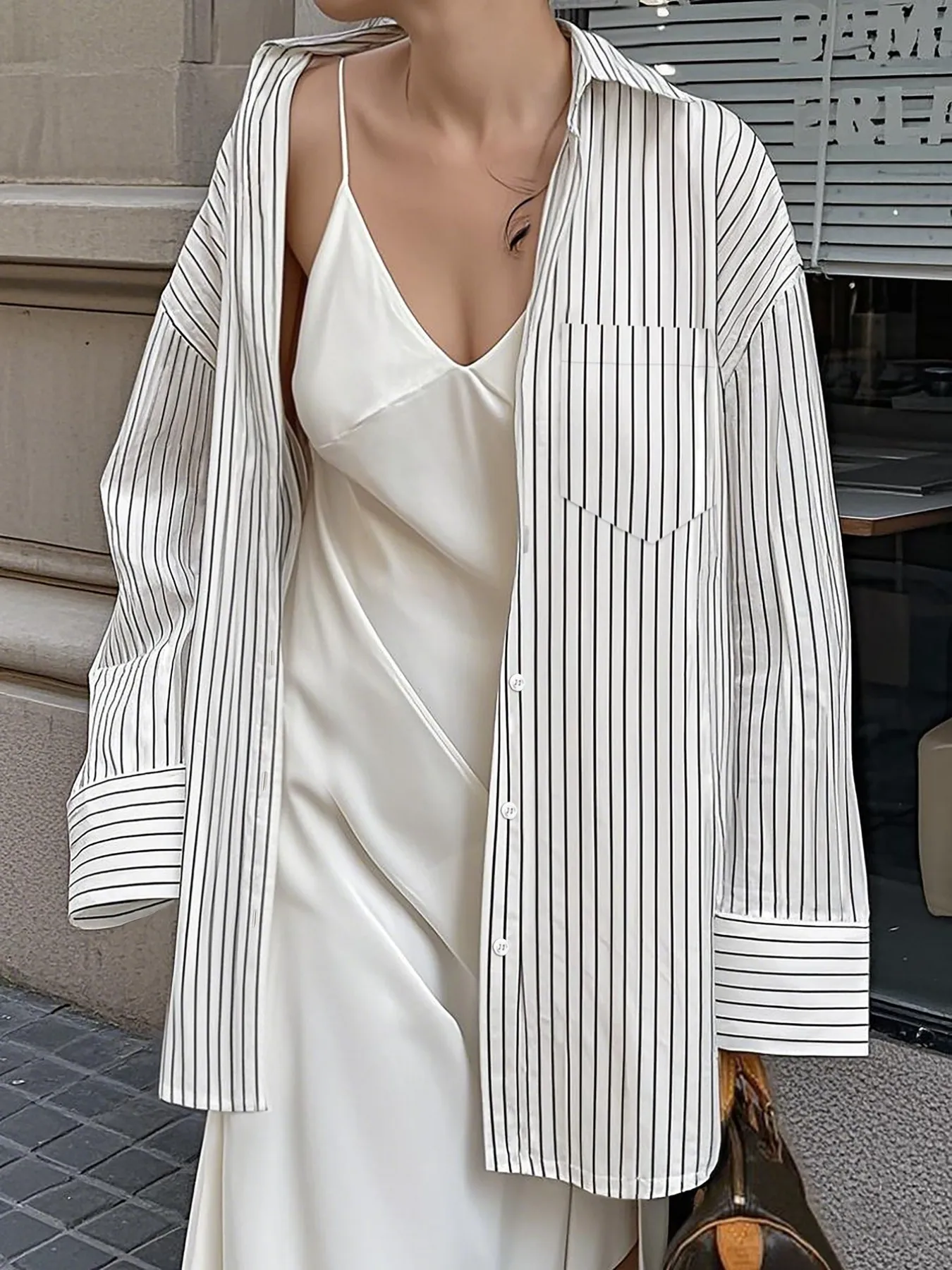 Oversized Striped Button-Down Shirt - Image 3