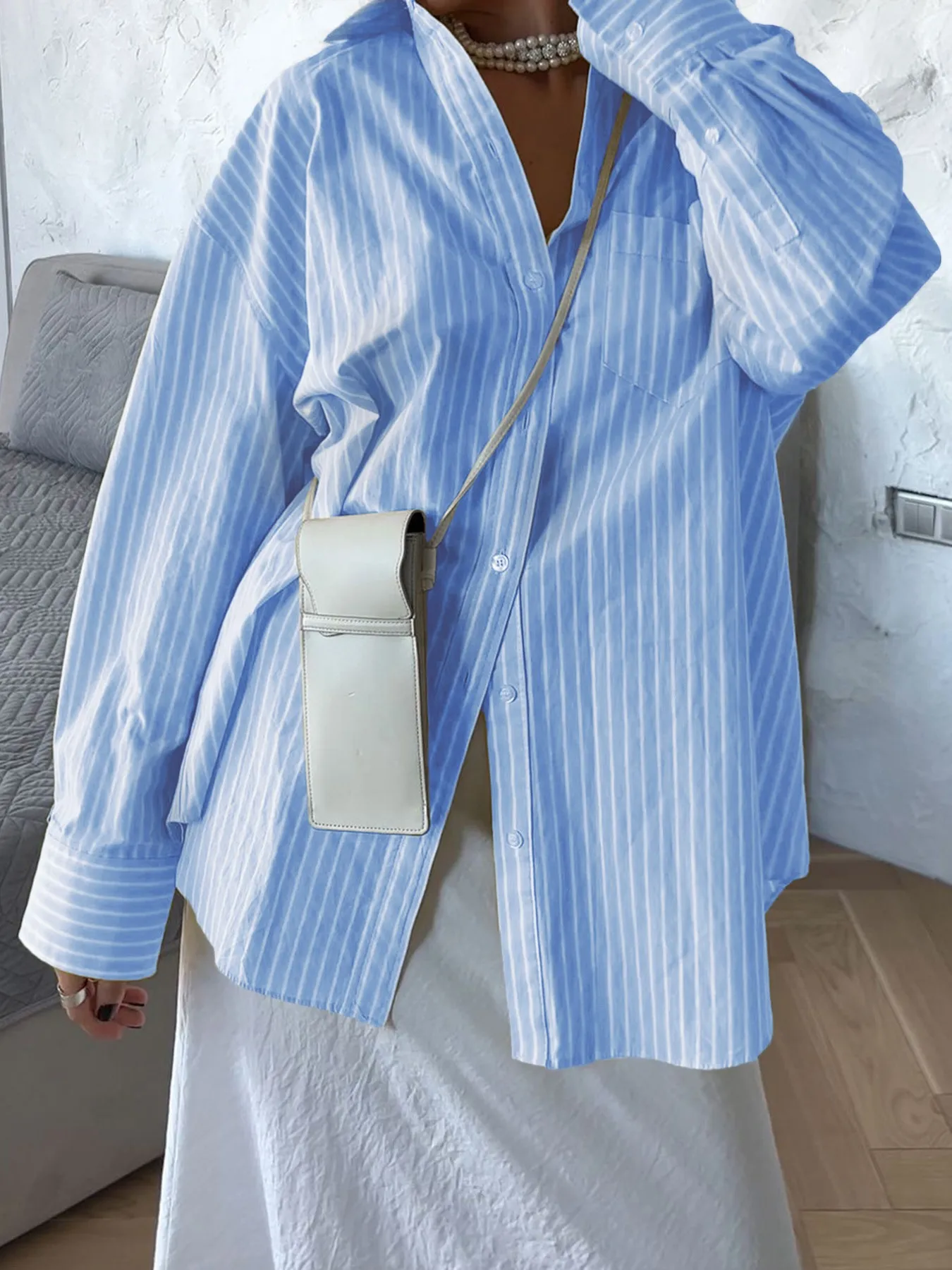 Oversized Striped Button-Down Shirt - Image 5