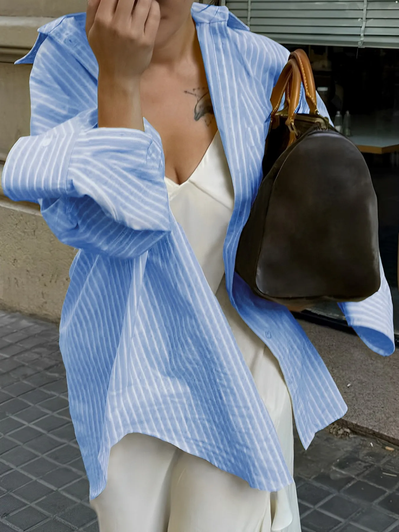 Oversized Striped Button-Down Shirt - Image 8