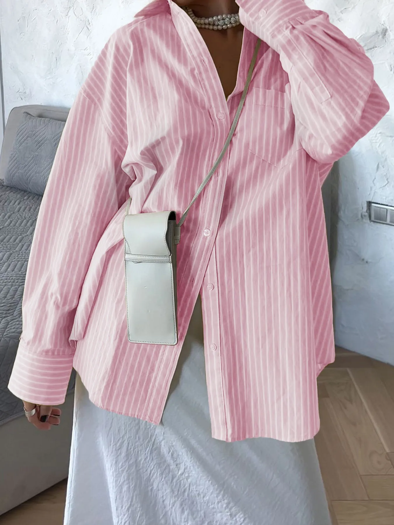 Oversized Striped Button-Down Shirt - Image 9