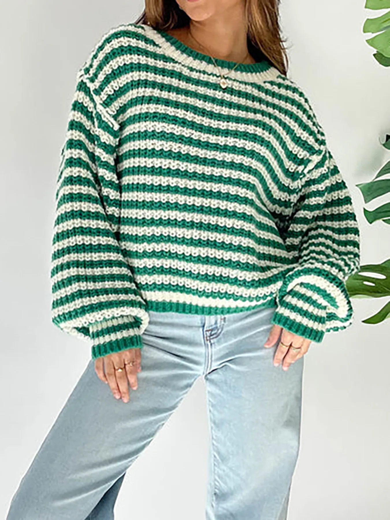 Oversized Striped Drop Shoulder Sweater - Image 6