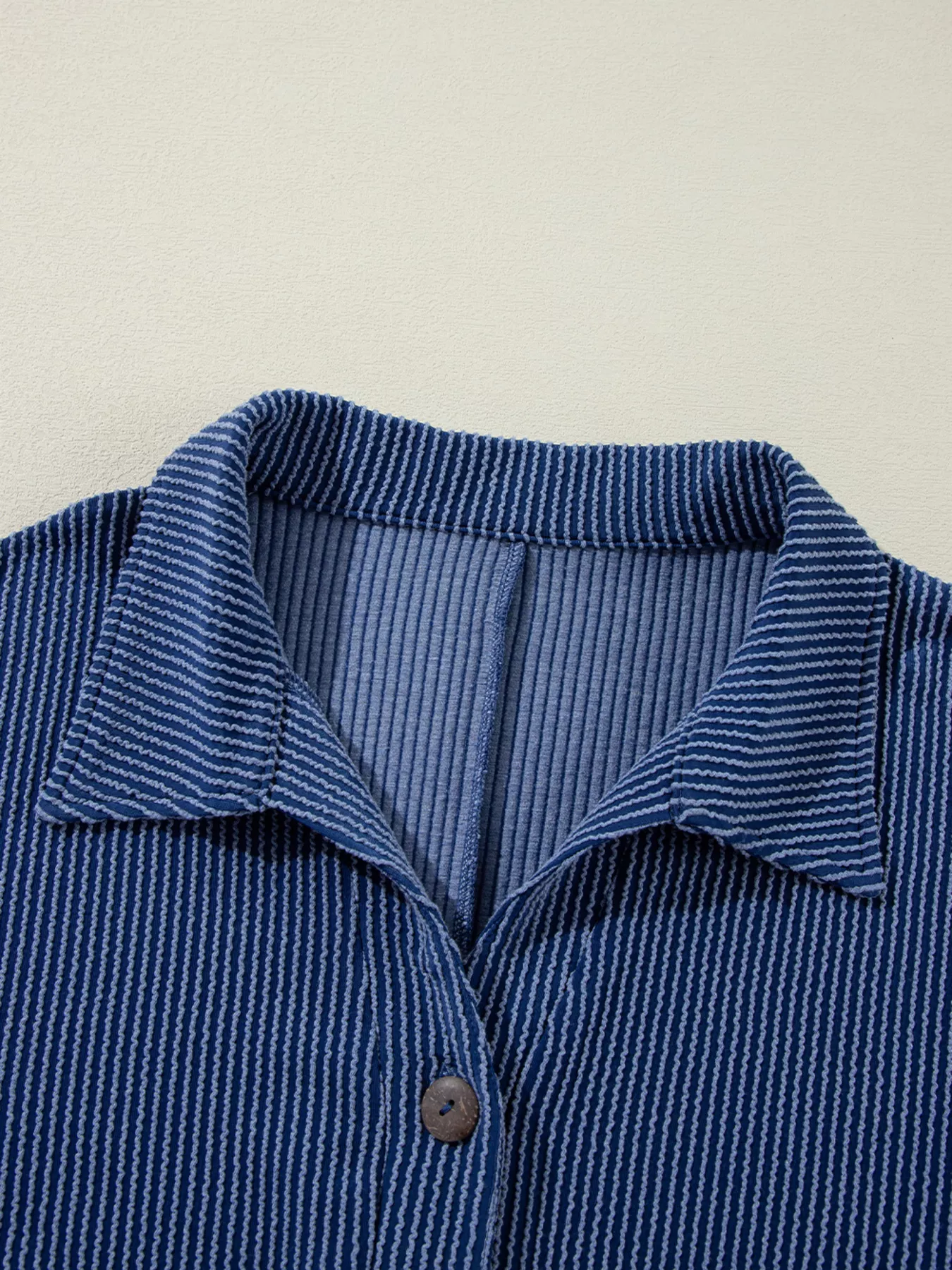 Oversized Twist Ribbed Collared Henley Top with Roll Up Sleeve - Image 11