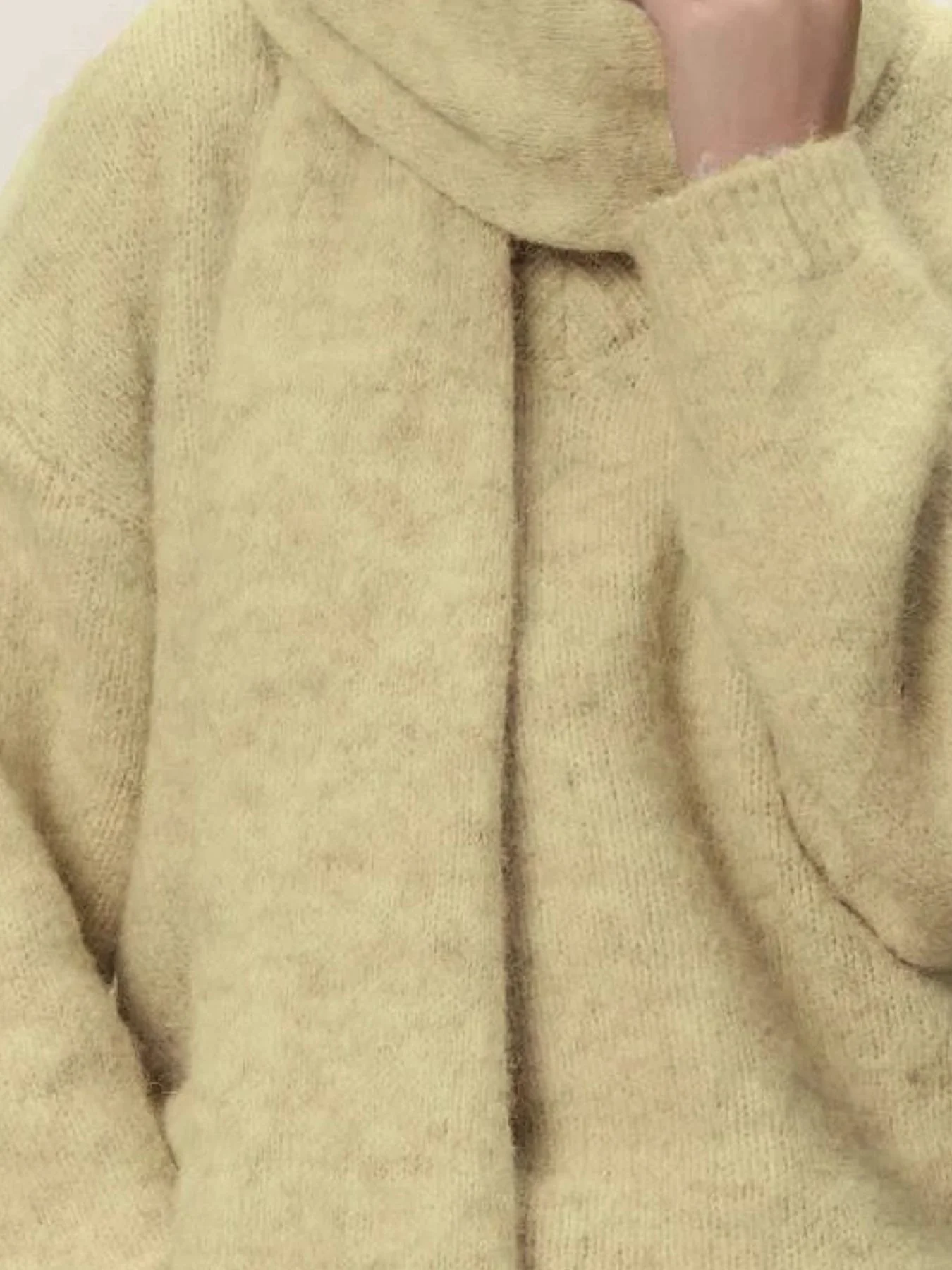 Oversized V-Neck Dropped Shoulder Sweater with Scarf - Image 11