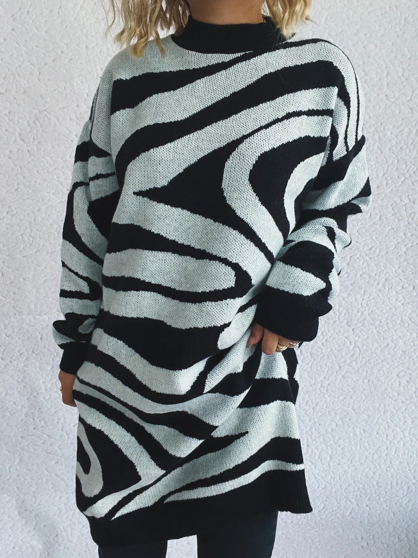Oversized Zebra Print Long Sleeve Sweater