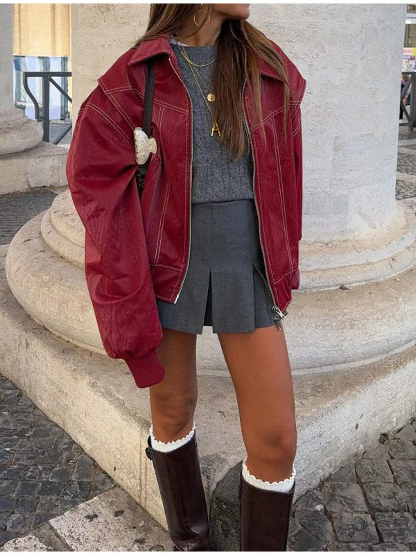 Oversized Zip Up Dropped Shoulder Jacket - Image 2