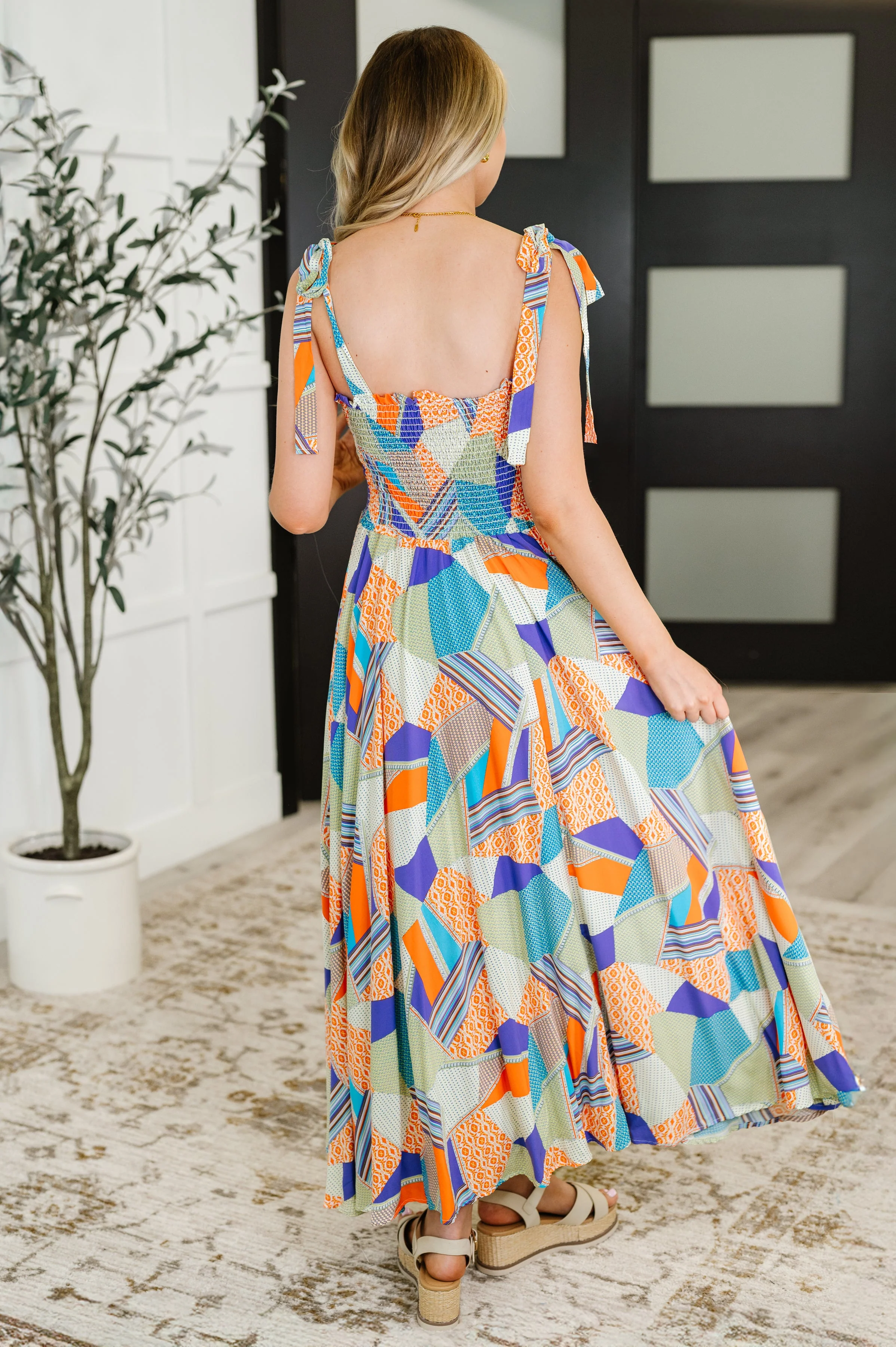 Paint Me Pretty Square Neck Dress in Lime, Blue and Tangerine - Image 5