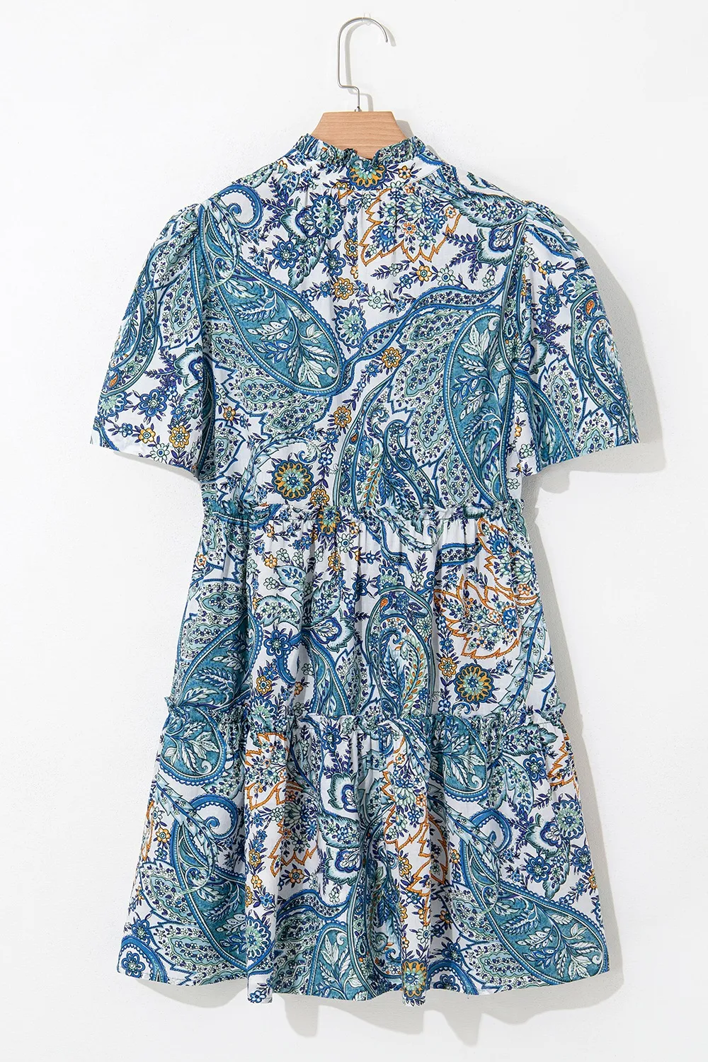 Paisley Floral V Neck Short Sleeve Mini Dress - Image 4