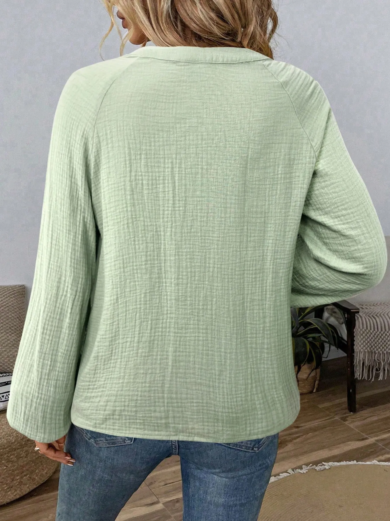 Paisley Pattern Notched Long Sleeve Blouse - Image 20