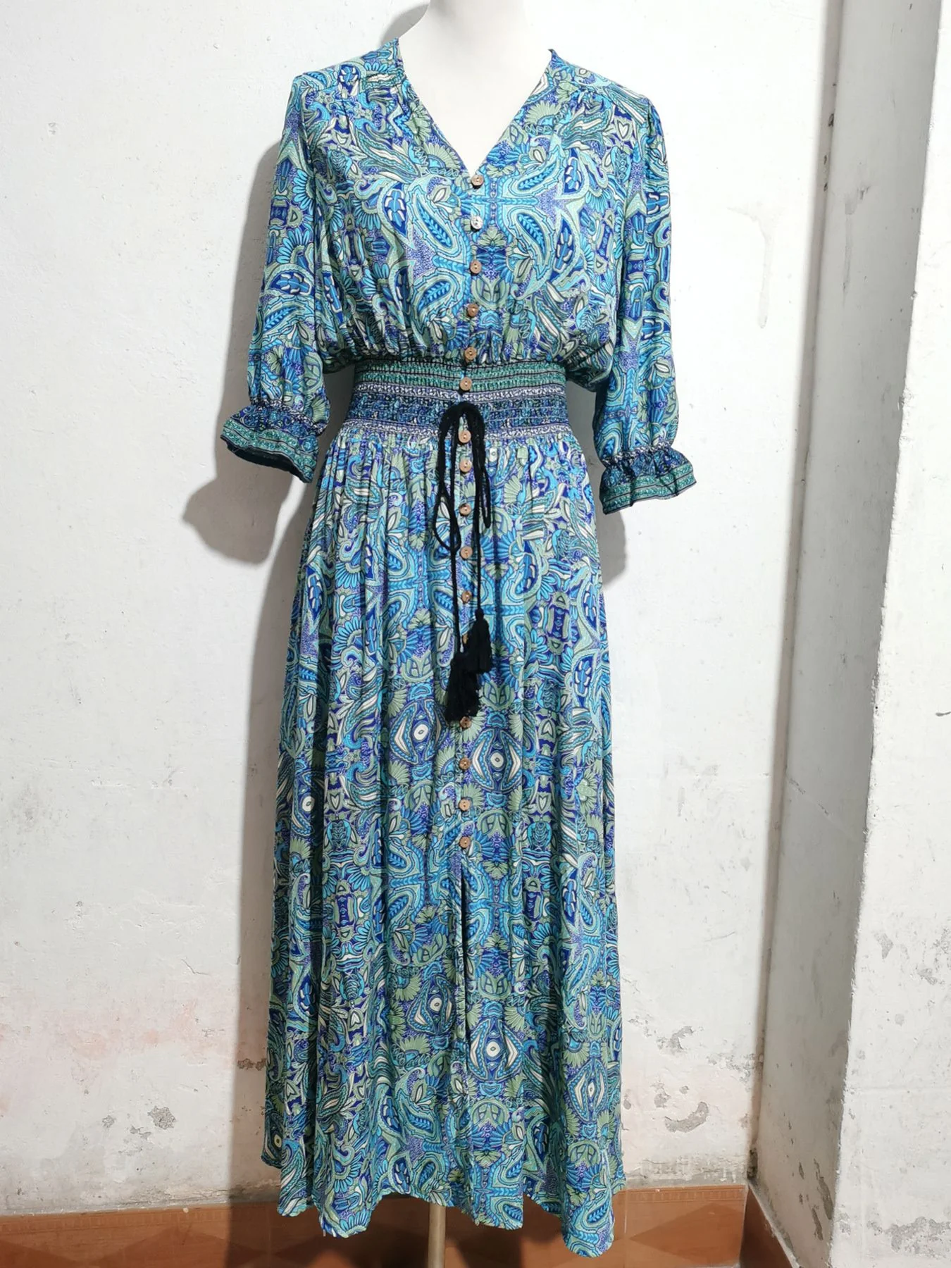 Paisley Print Half Sleeve Slit Midi Dress - Image 8