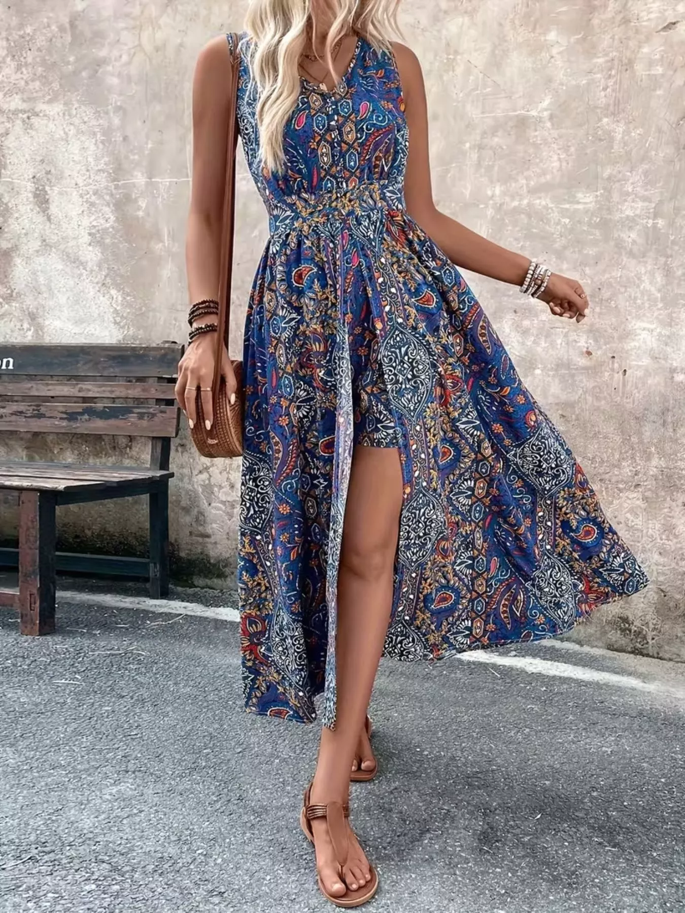 Paisley Print Sleeveless Romper - Image 10
