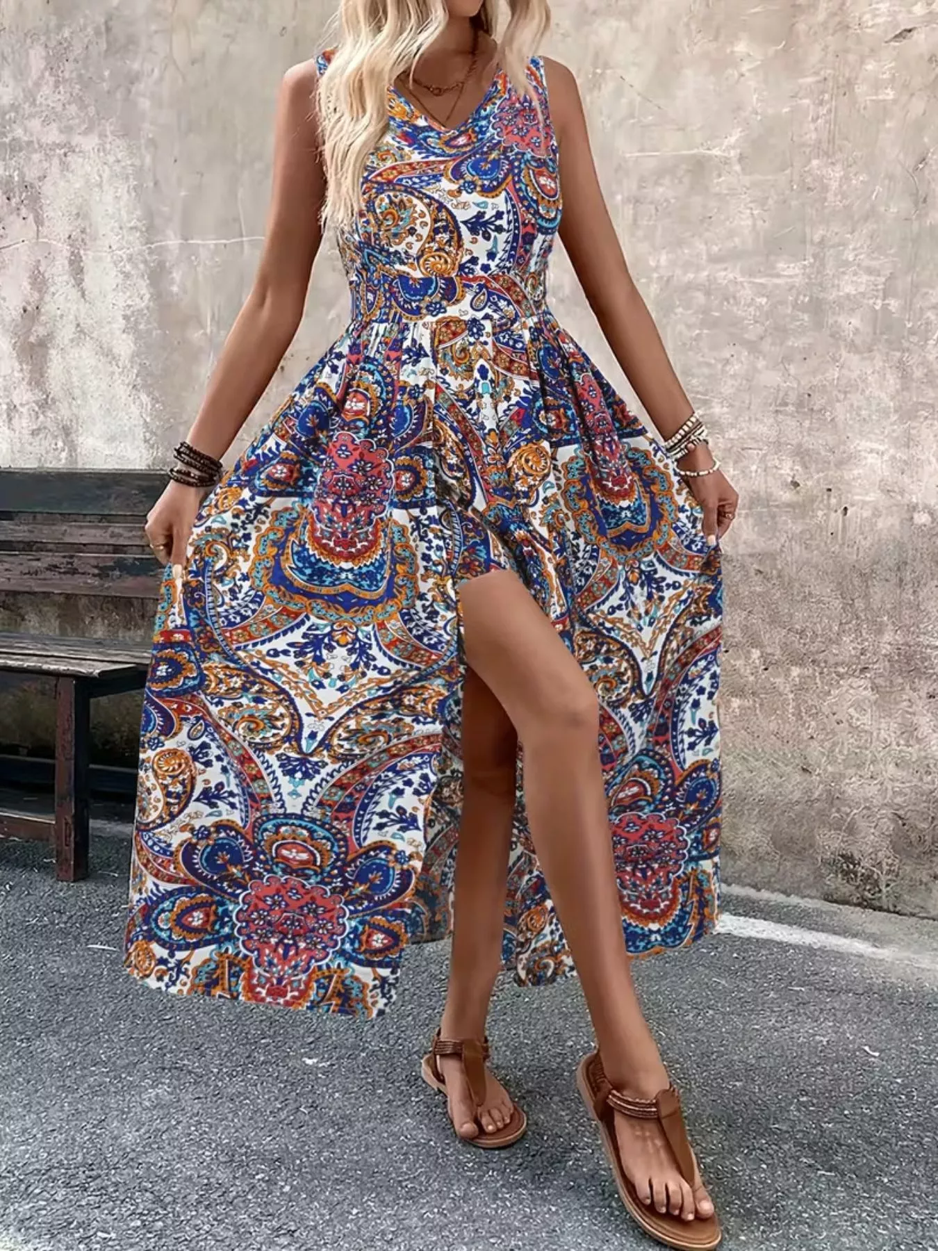 Paisley Print Sleeveless Romper - Image 19