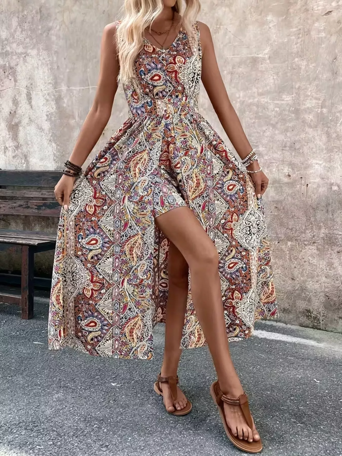 Paisley Print Sleeveless Romper - Image 3