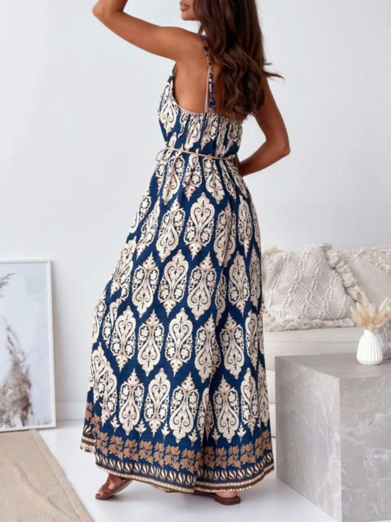 Paisley Print Spaghetti Strap Wide Leg Jumpsuit - Image 4