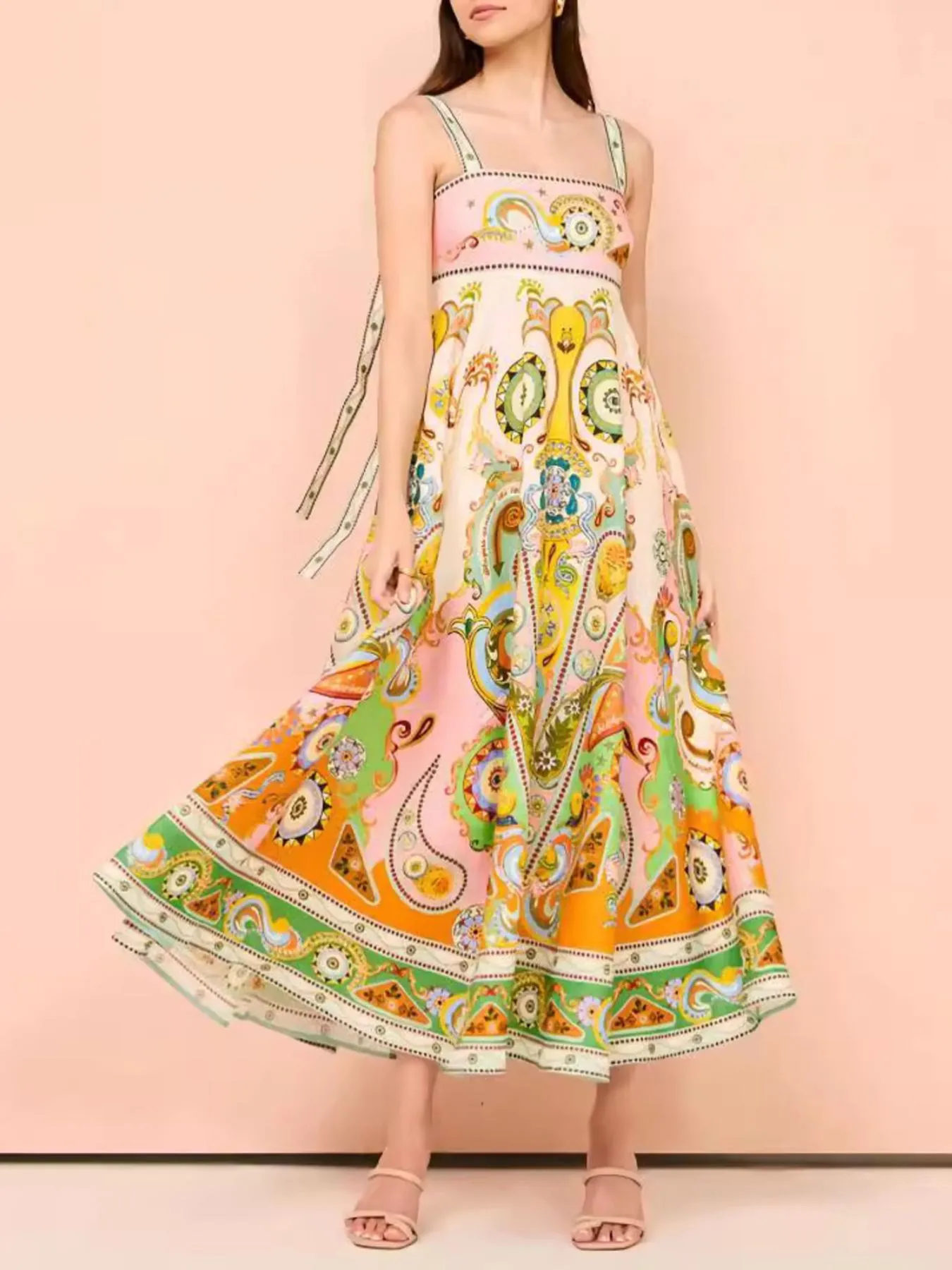 Paisley Print Square Neck Summer Dress - Image 2