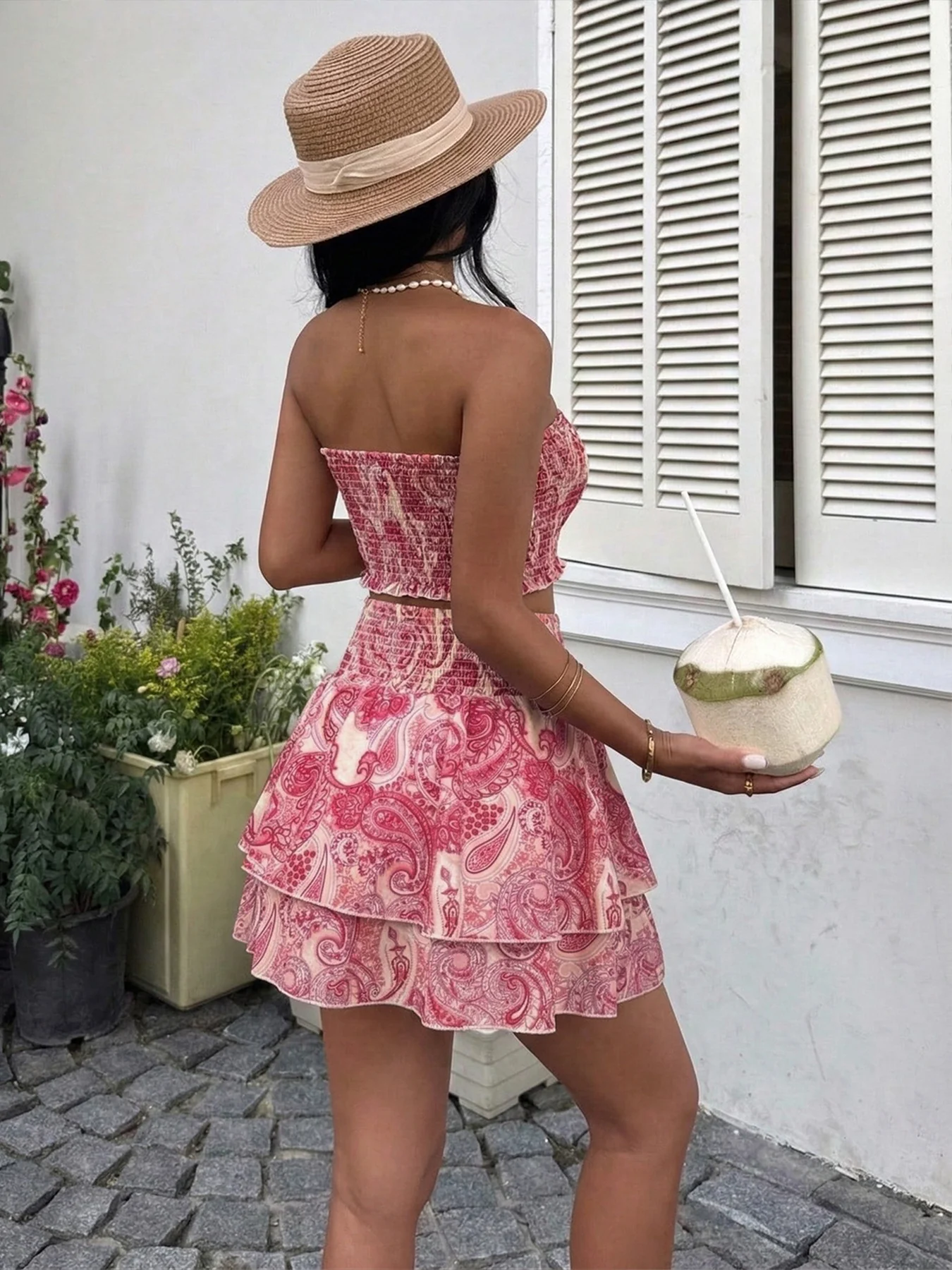 Paisley Print Tube Top and Ruffle Mini Skirt Set - Image 5