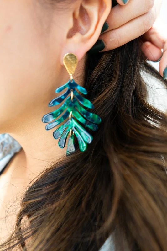 Palm Earrings - Dark Green - Image 3