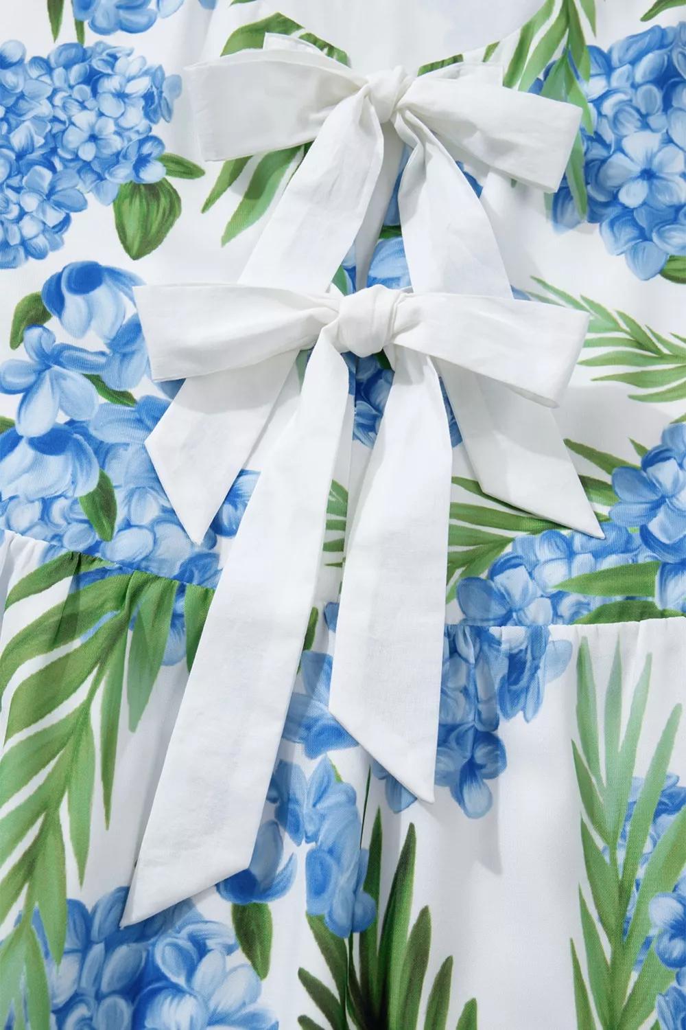 Palm Floral Print Contrast Ribbon Knot Ruffle Tiered Sleeve Mini Dress - Image 7