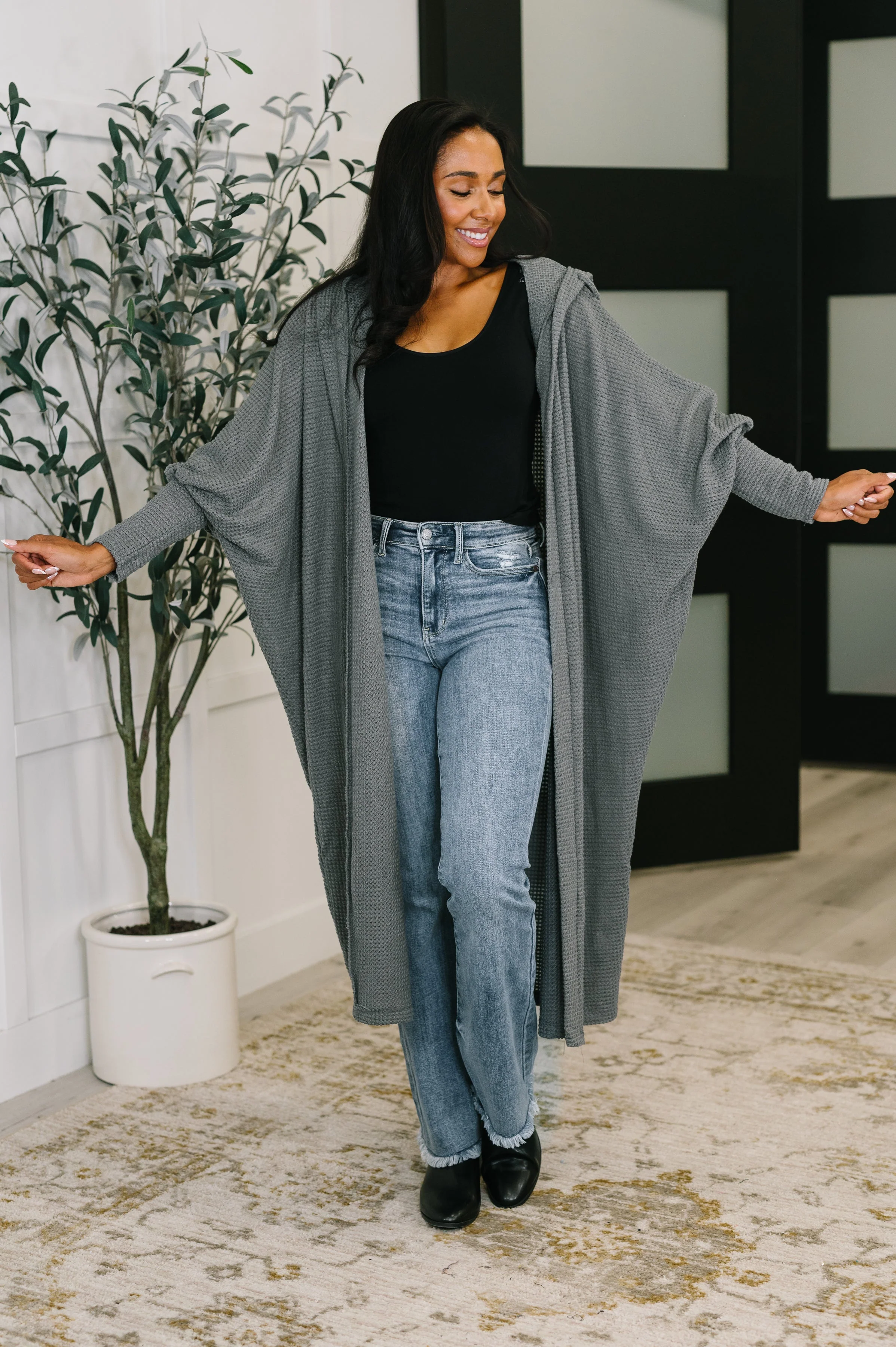 Pamper Travel Hooded Cardigan in Charcoal - Image 3