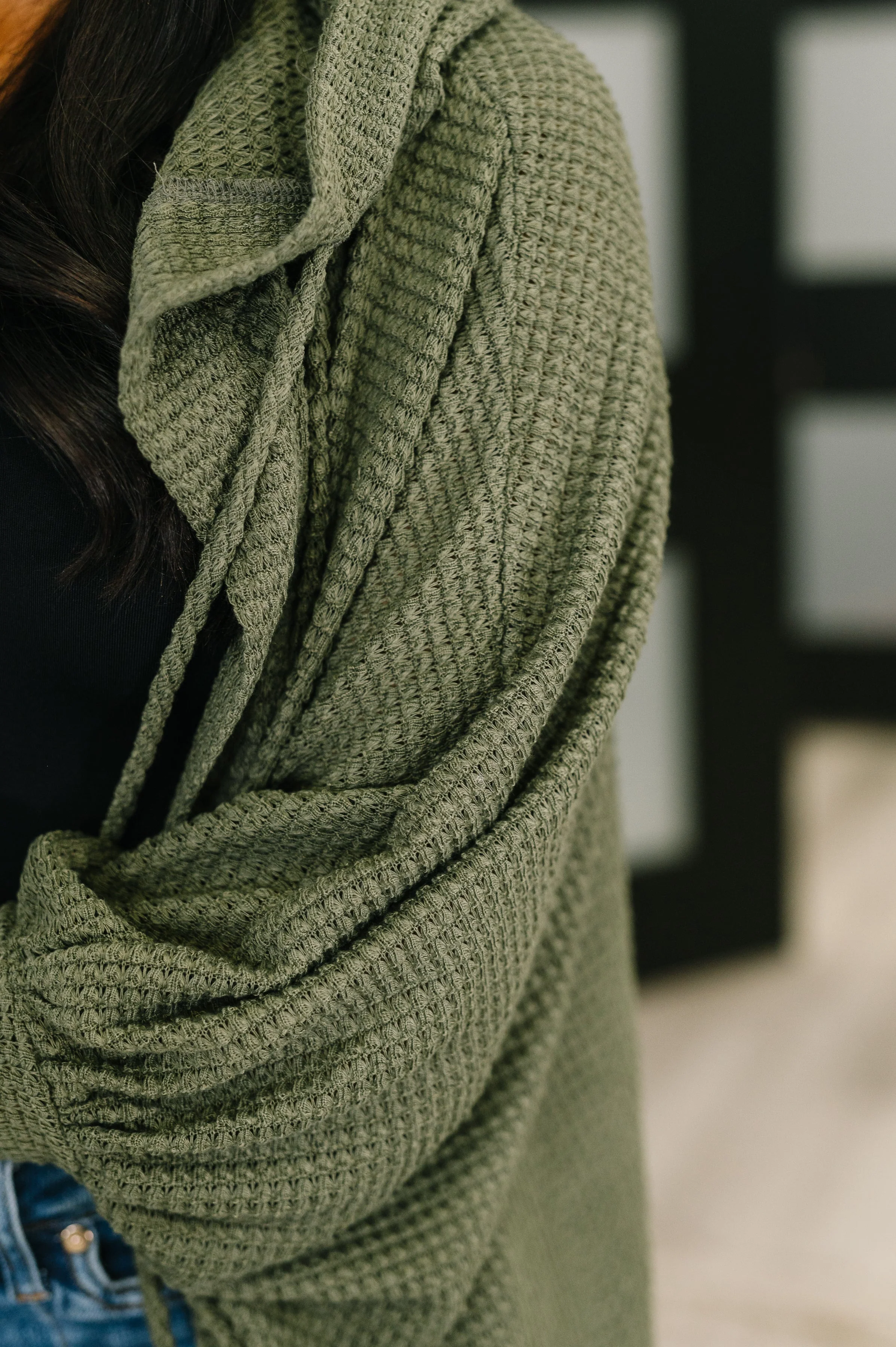 Pamper Travel Hooded Cardigan in Olive - Image 3
